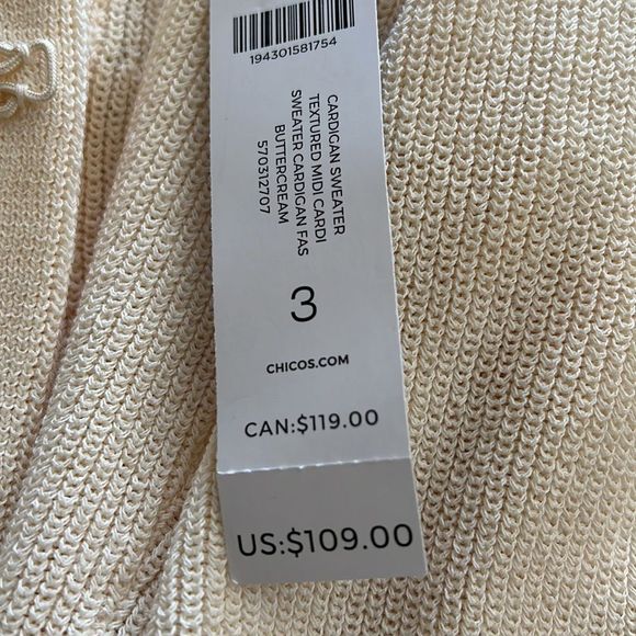 CHICOS new NWT textured cardigan sweater. Buttercream. Size 3. - Picture 6 of 10